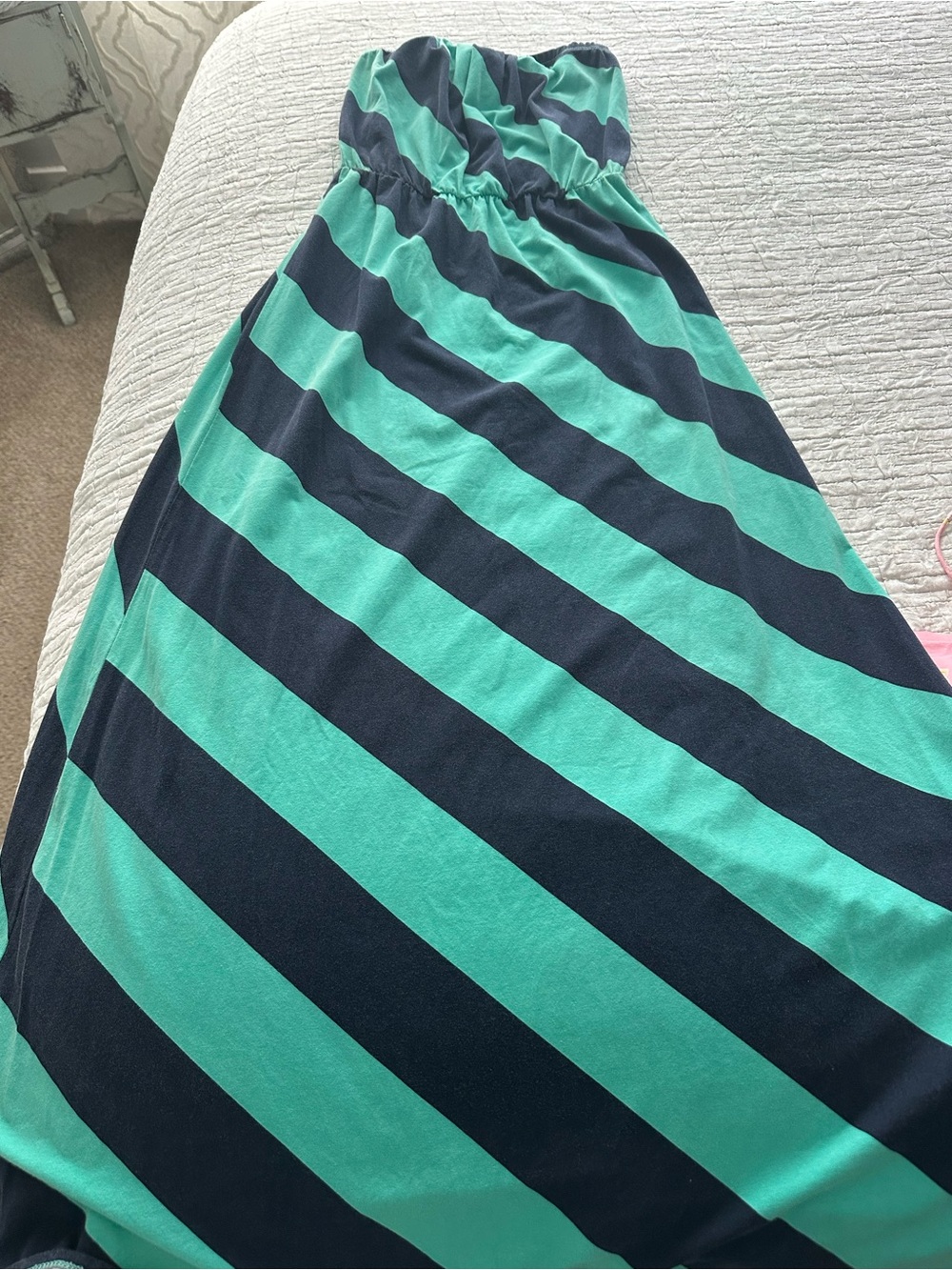 Lilly Pulitzer Teal and Navy Diagonal Stripe Maxi Dress